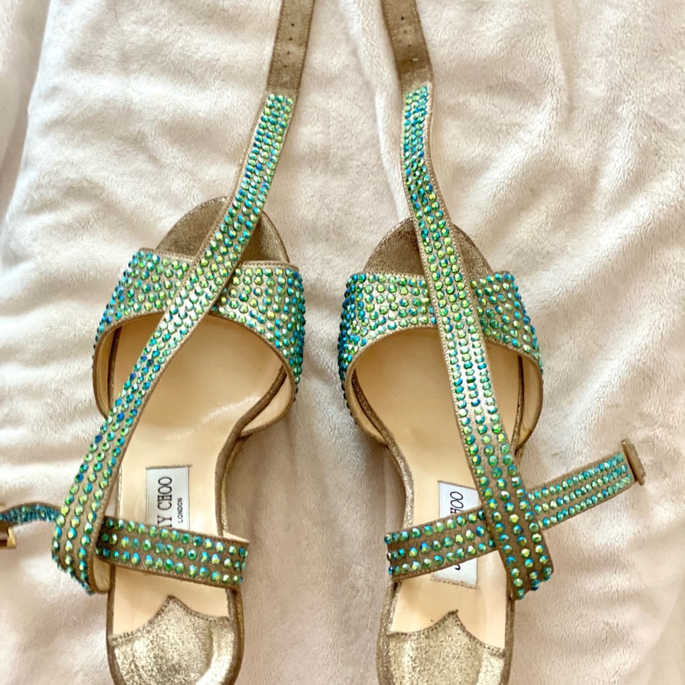 If Mermaids had feet: Jimmy Choo gold platform wedges with Swarovski crystals - Picture 7 of 12